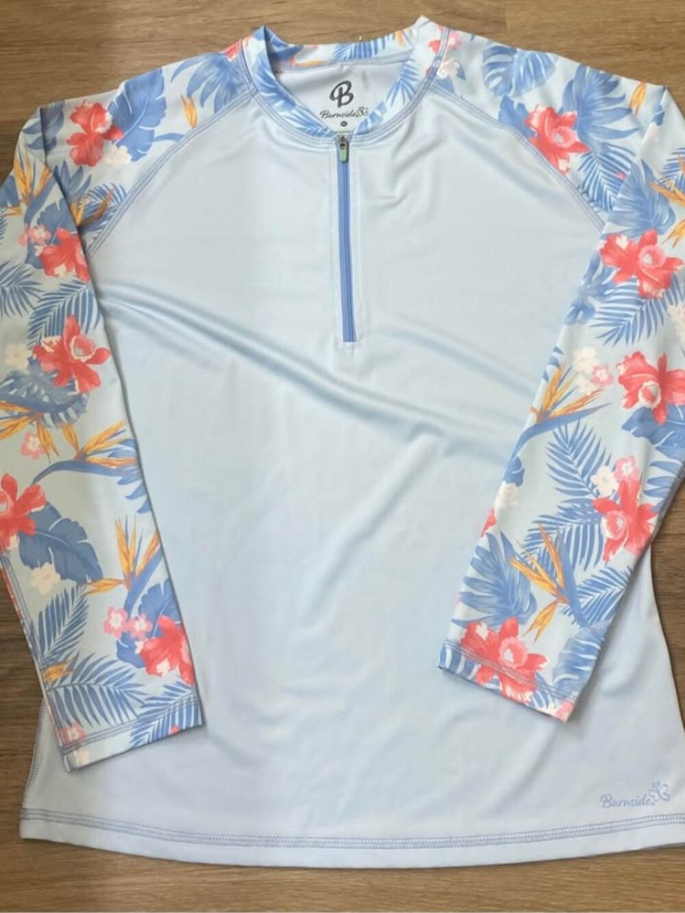 Burnside Women’s XL Tropical Half-Zip Rash Guard Swim Top Baby Blue